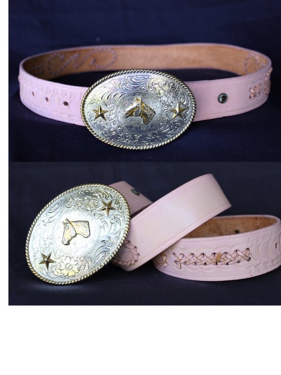 Nocona Pink Leather Belt with Gold Western Buckle main image 8